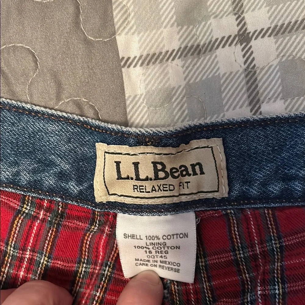 L.L. Bean Blue Jeans with Red Plaid Flannel Lined - Picture 2 of 6